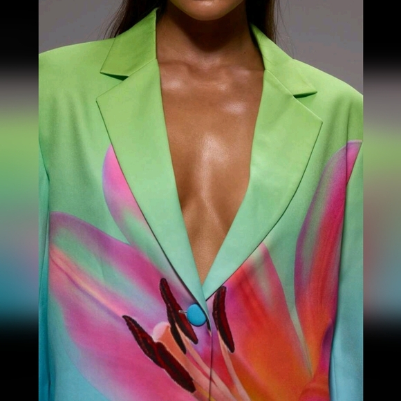 Oversized Floral Print Blazer Dress Spring Summer Vacation Elegant Wedding Guest - Picture 3 of 4